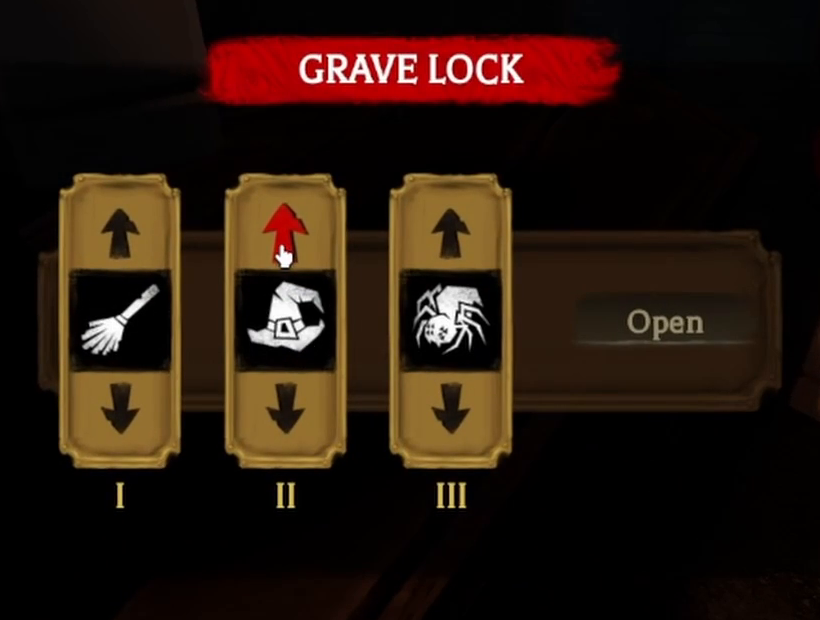 The Grave Lock has three symbol slots. This frame shows the creator still selecting the combination.